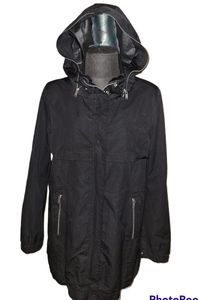 Zara Basic Black Zipper Anorak Hooded Jacket sz XL